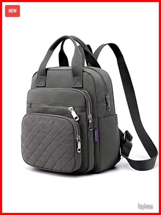 Quilted Waterproof Nylon Small Backpack with 10 Pockets Top Handle Satchel